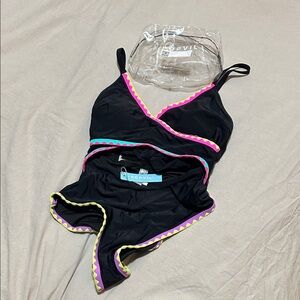 Black Swimsuit with Colorful Trim